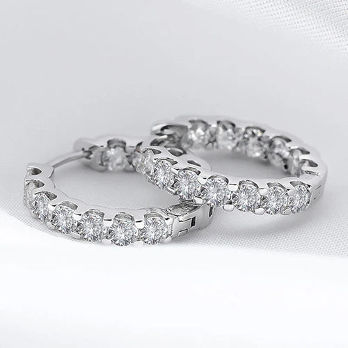 18k Plated Total 2.6CT Full Moissanite Hoop Earring for Women Sparkling Wedding Party Earring 925 Sterling Silver Jewelry