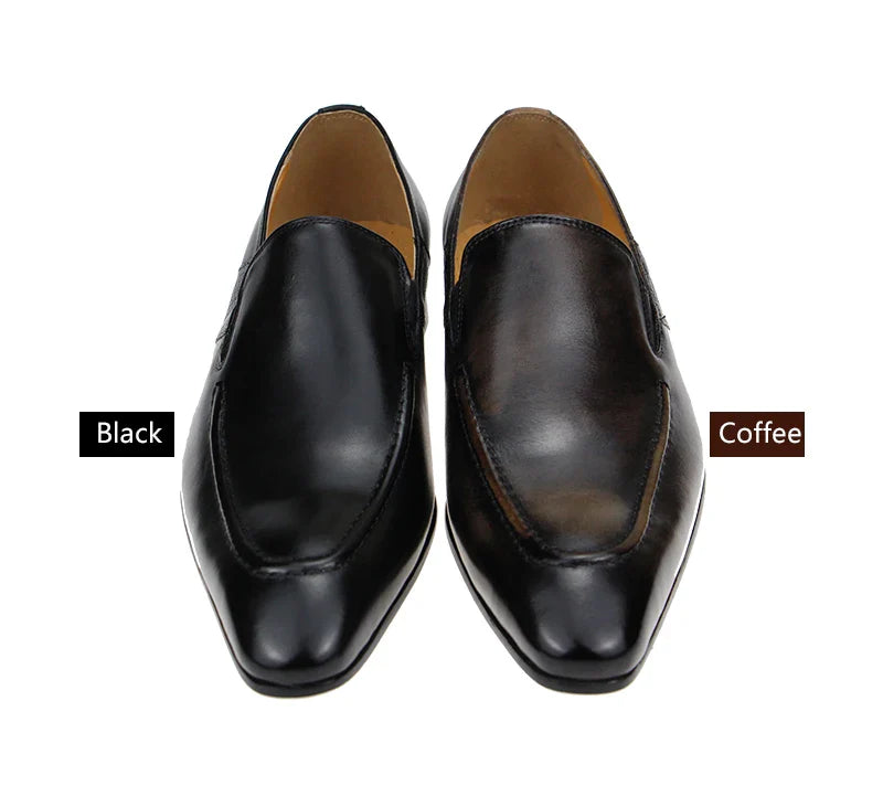 Purely Handmade Genuine Cow Leather Shoes Men's Sapato Social Formal Wedding Dress Shoes Loafers Pointed Toe Stylish Shoe