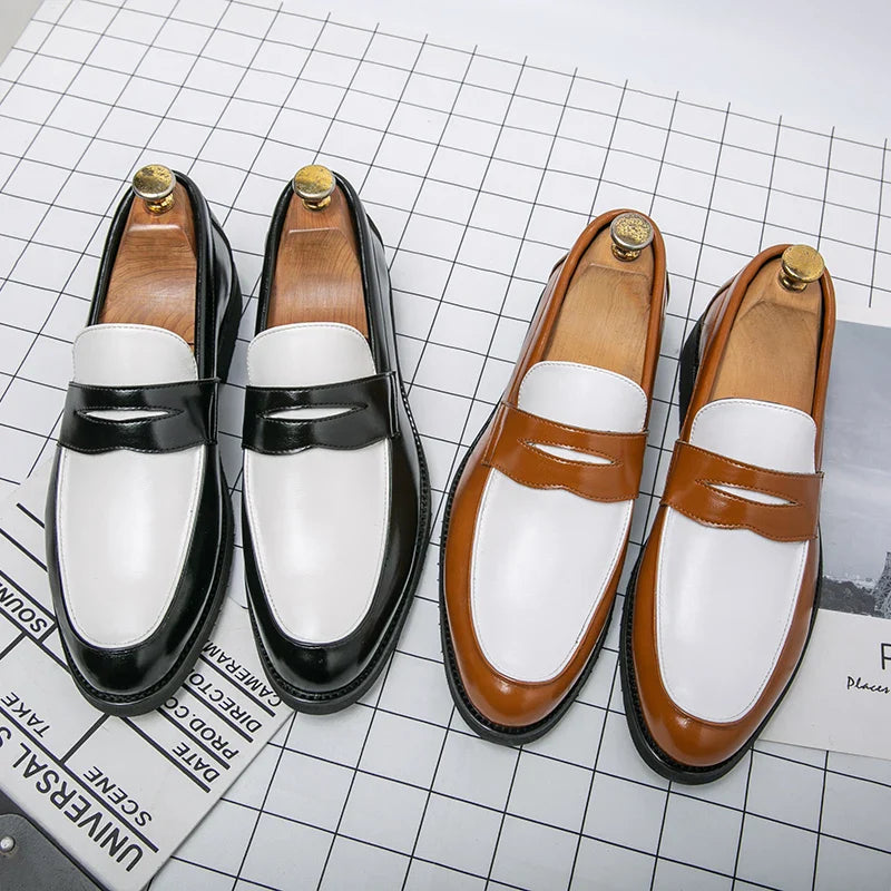 Italian Luxury Brand Loafers Men's Black and White Color Leather Shoes Slip-on Fashion Soft-soled Casual Shoes Wedding Moccasin