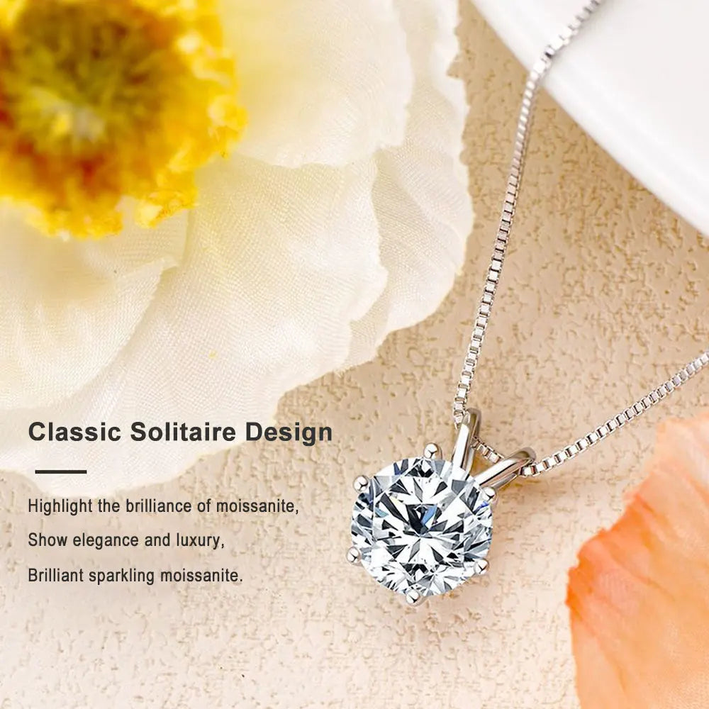 1-5 CT Moissanite Necklace Solitaire Pandent GRA Certified Dainty s925 Sterling Silver 18k Classic Necklaces for Women