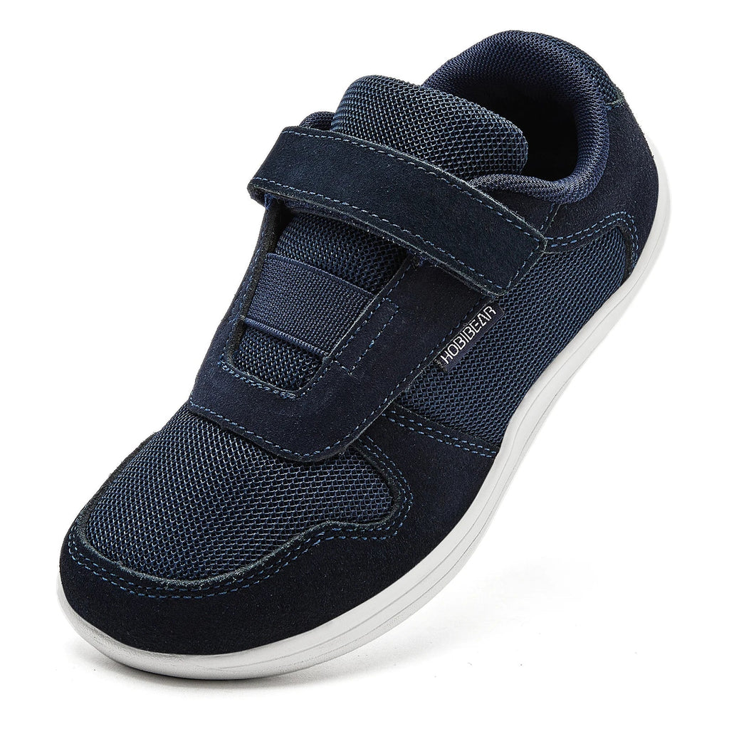 Kids Wide Toe Barefoot Shoes Little/Big/Kid Hook Loop Minimalist Sneakers Artificial Leather Mesh Lightweight Shoes