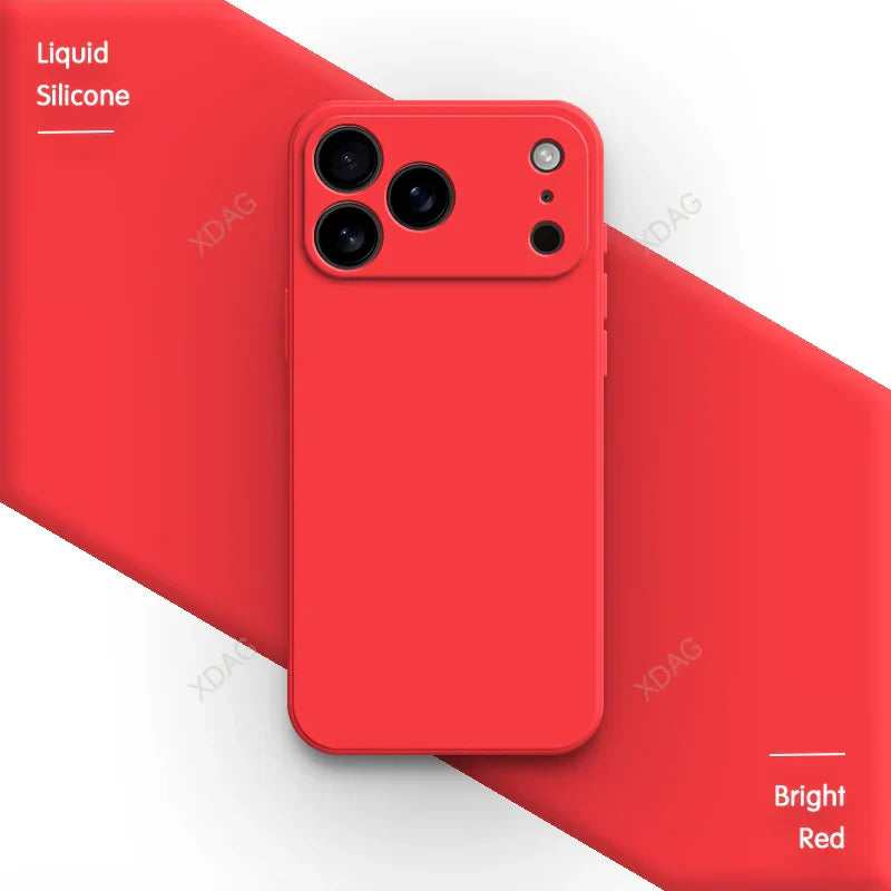 جراب هاتف أصلي من السيليكون السائل لهاتف iPhone 17 Pro Max Air 17Pro 17Max 5G بحافة مستقيمة وحماية للعدسة غطاء خلفي ناعم أساسي