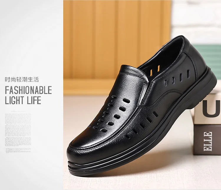 2026 New Designer Breathable Hallow Leather Shoes for Men Black Fashion Summer Shoes Male Britsh Business Casual Shoes Man