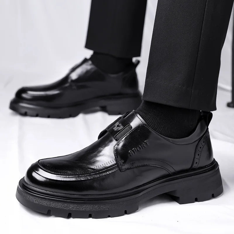 Spring Autumn New Increase Leather Shoes for Men Black Business Casual Platform Shoes Male Fashion High Quality Dress Shoe Man