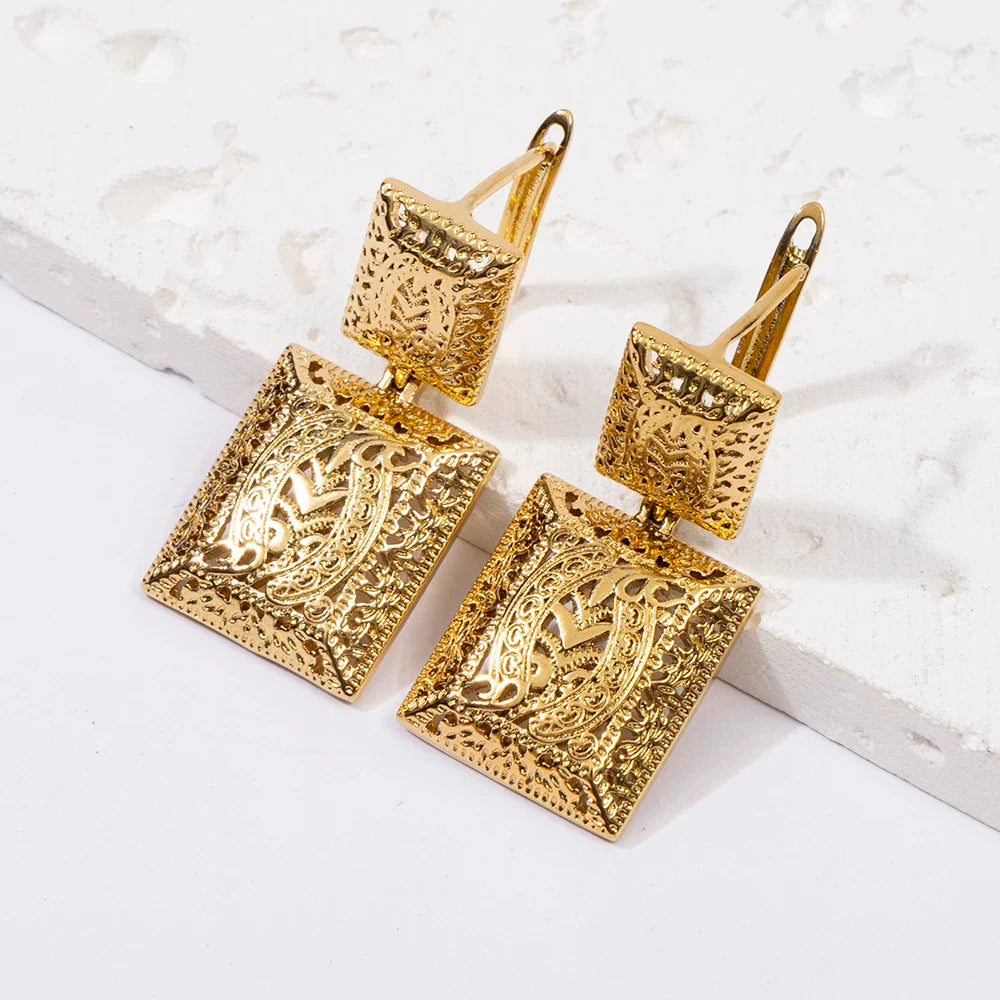 Morocco Dark Gold Color Jewelry Set for Party Design Earrings and Pendant Necklace Bracelet Ring Set for Engagement