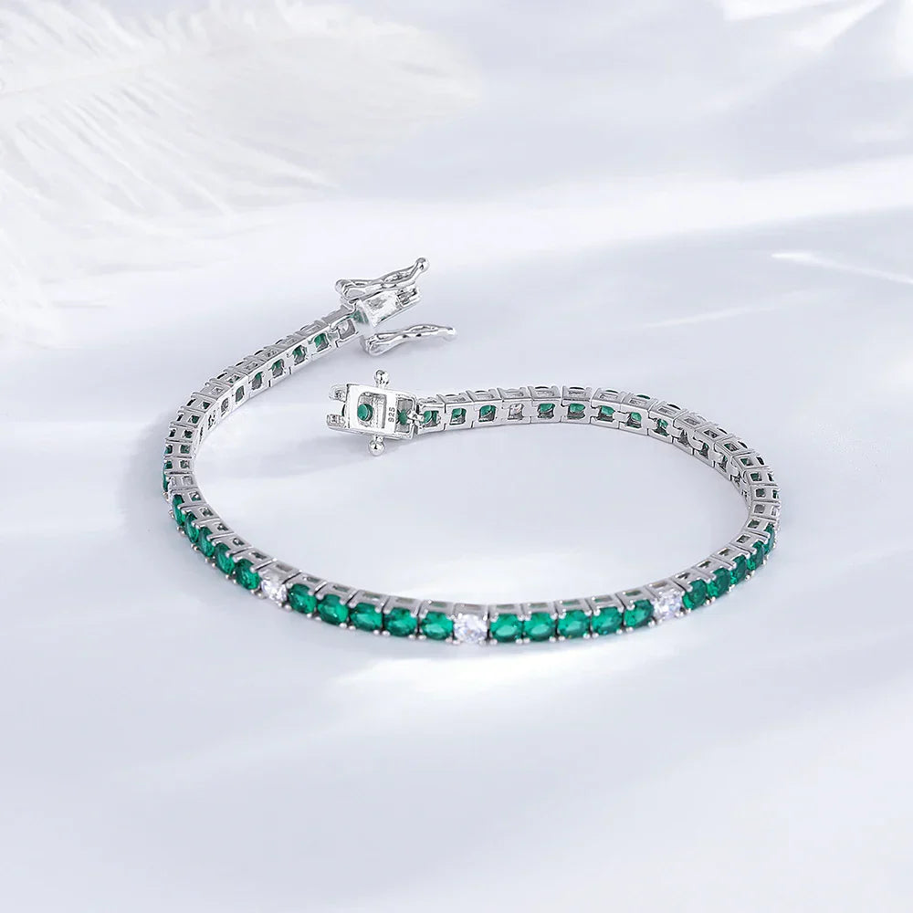 Fine Jewelry 3mm Montana Blue/Emerald Green/Ruby Red/Turquoise/Black Cubic zircon 925 Silver Tennis Bracelet