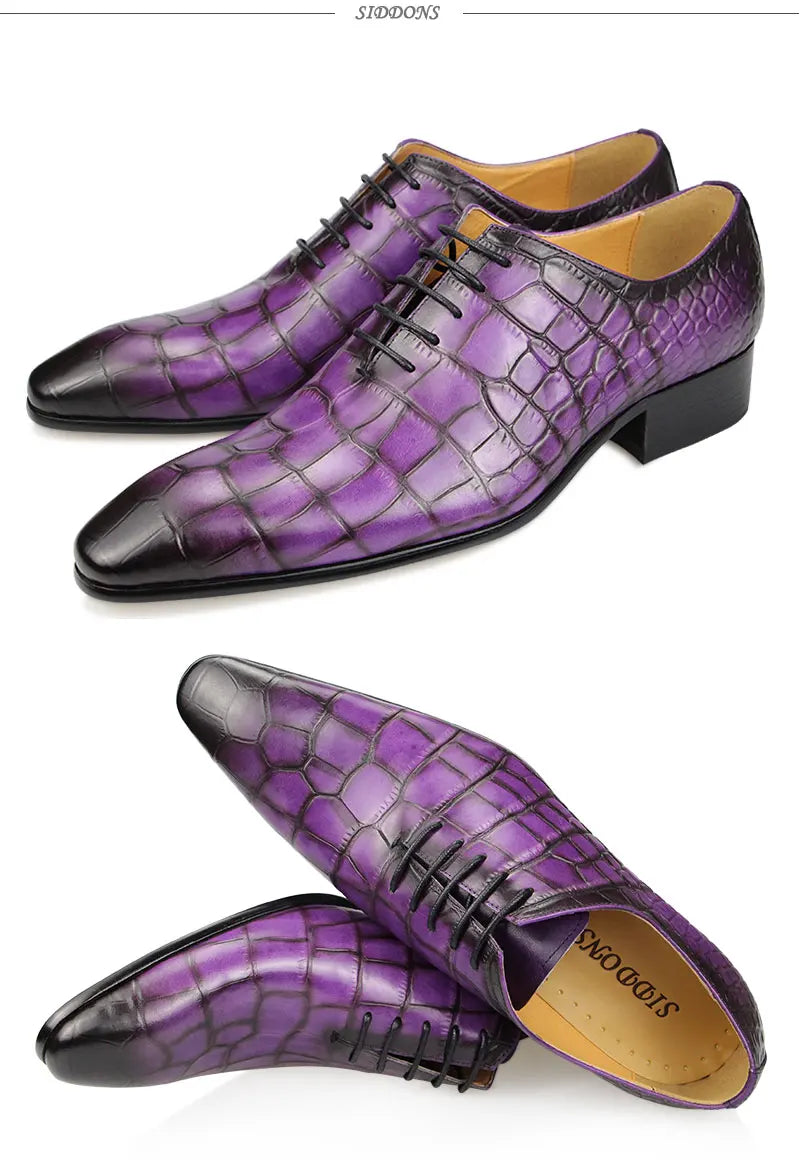 Fashion Crocodile Pattern Print Genuine Leather Shoes Summer Men Dress Wedding Shoes Casual Business Pointed Toe Leather Shoes