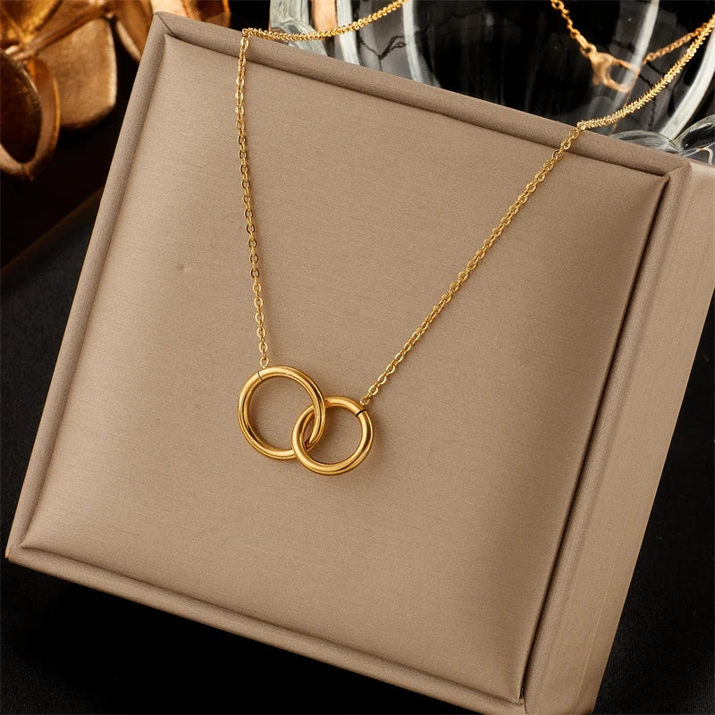 316L Stainless Steel Simple Heart Love Circular Tassel Necklace Lady Trend Fashion Clavicle Chain Jewelry Glamorous Gift