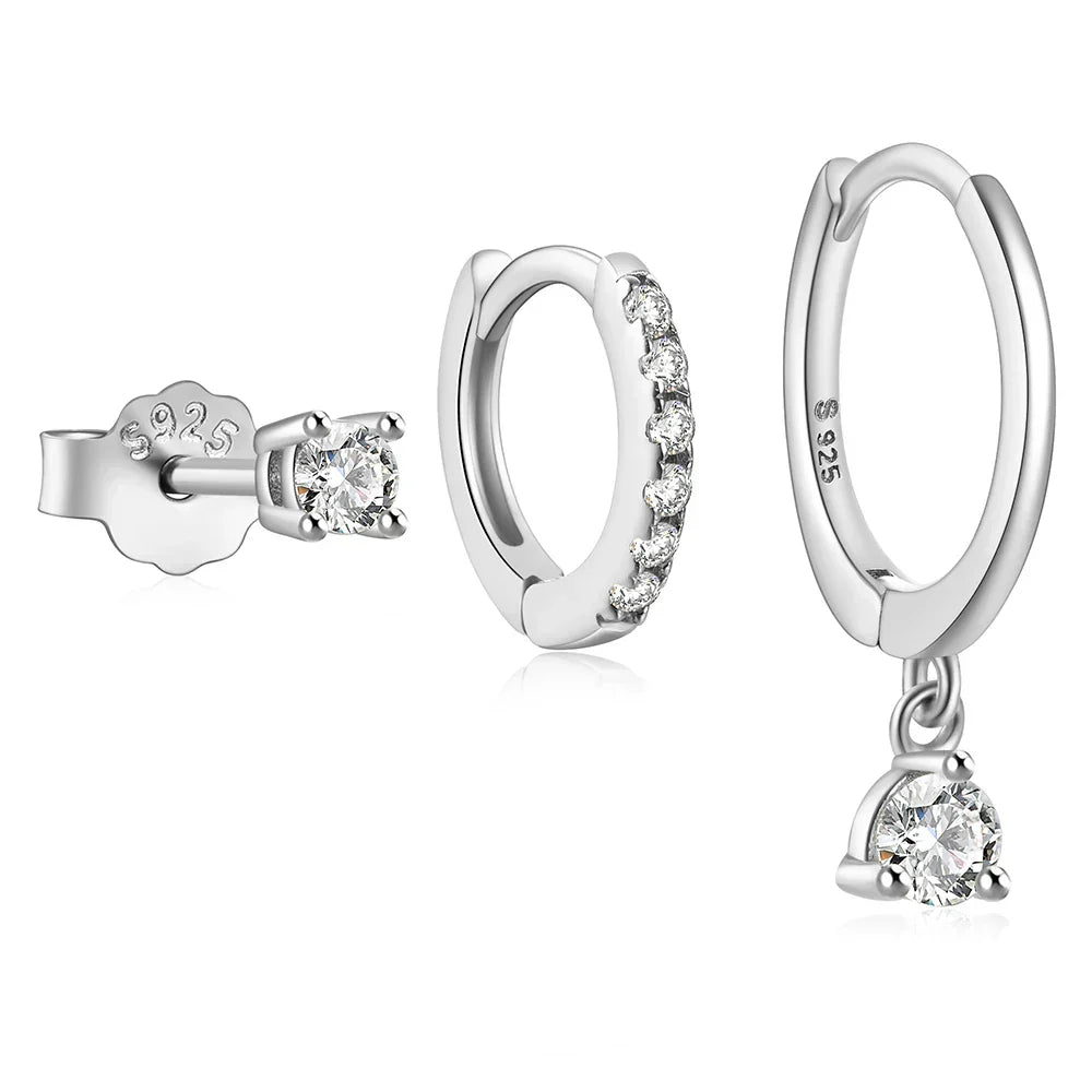 925 Sterling Silver 3PCS DIY Hoop Earring With Piercing Stud Earring Set Women Men Party Wedding Jewelry Set pendientes 925