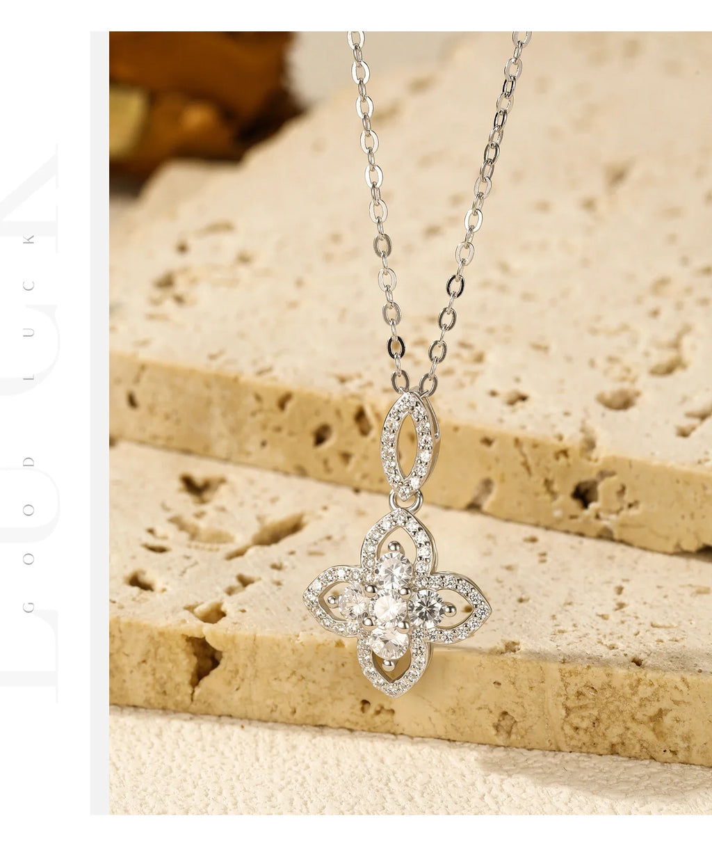925 Sterling Silver Luxury Flowers Pendant Necklace Classic Daily Wear Jewelry Sets For Women Fine Bracelet
