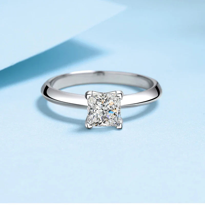 1ct 2ct Princess Cut Moissanite Lab Diamond Ring For Women 925 Sterling Silver Pass Diamond Test Bands Party Wedding Rings