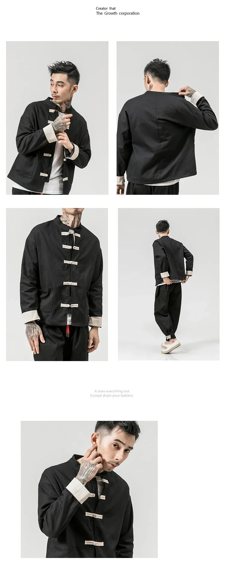 Kung Fu Coat Man Chinese Traditional Retro Autmn Long Sleeve Tang Suit Mandarin Collar Buckle Jacket Men Oriental Cotton Shirt
