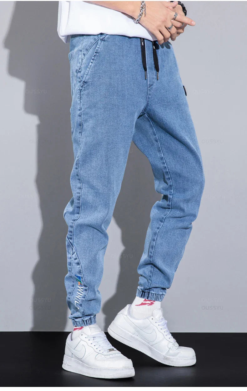 Four Seasons Blue Cargo Jeans Men Streetwear Denim Jogger Pants Baggy Harem Jean Trousers Male Oversize Large size4 5 6 7XL 8XL
