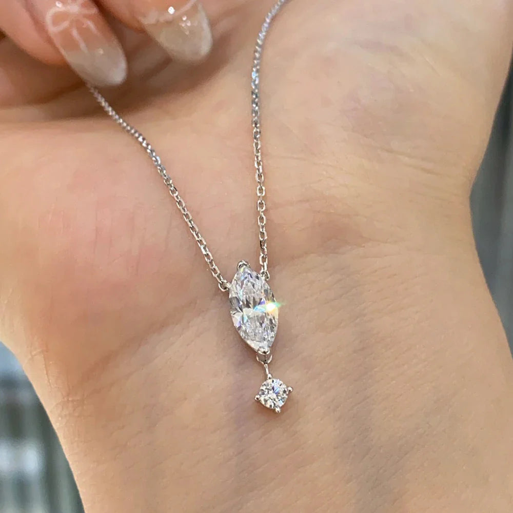 1.1carat Marquise/Round Cut Moissanite Pendant Necklace for Women Lab Diamond Necklaces 925 Sterling Silver Stacking Neck Chain
