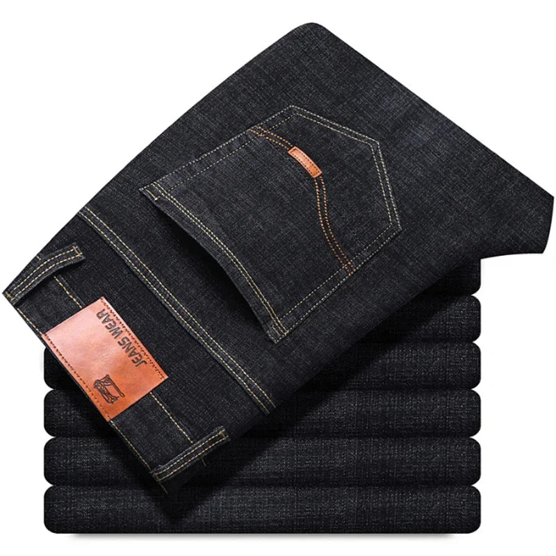 New Men Light Luxury Stretch Slim Fit Pants Comfortable Soft Business Fashion Straight Casual Denim Trousers Male Brand Clothing