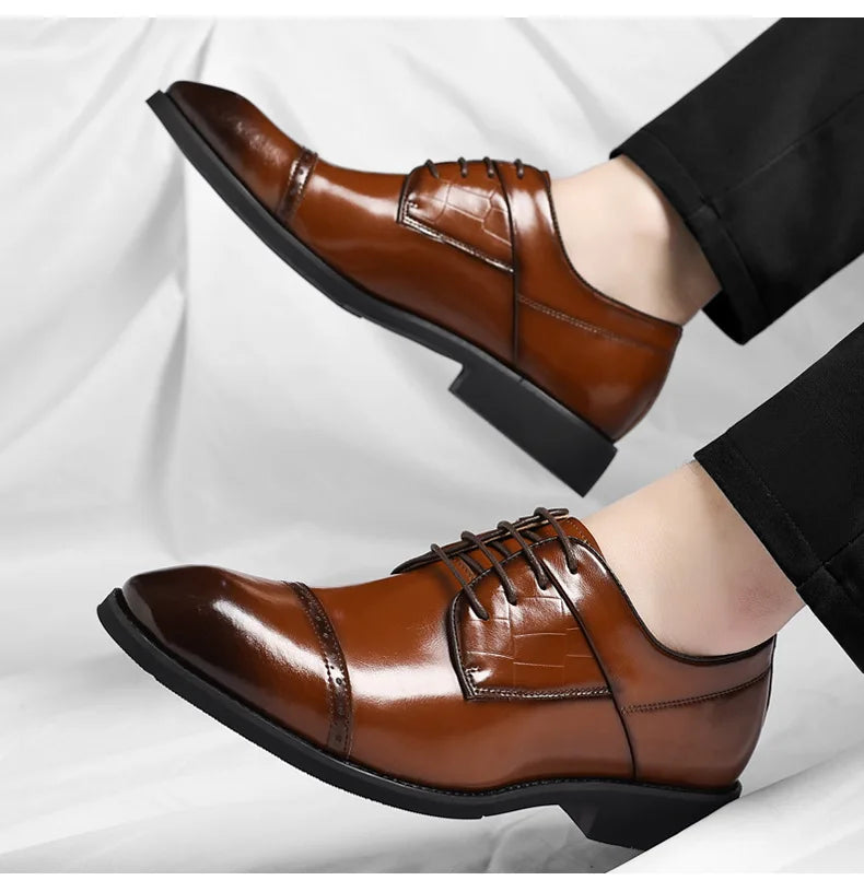 Men's Big Size 39-48 Black Leather Cap-Toe Oxford Shoes New Formal Business Dress Shoes Male Spring Autumn Wedding Shoe for Man
