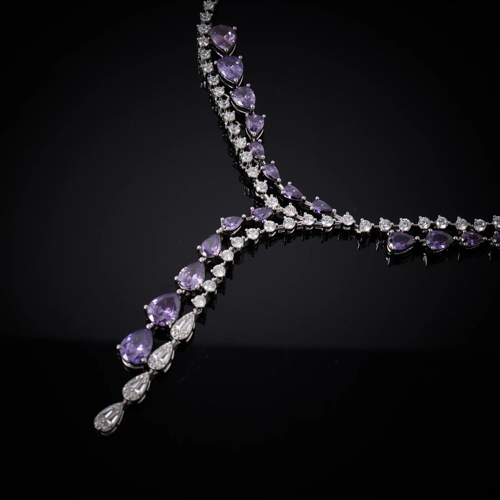 00086 Necklace Sets for Women Heart Water Drop Cubic Zirconia Layer Jewellery Set Dubai Saudi Party Engagement Accessory
