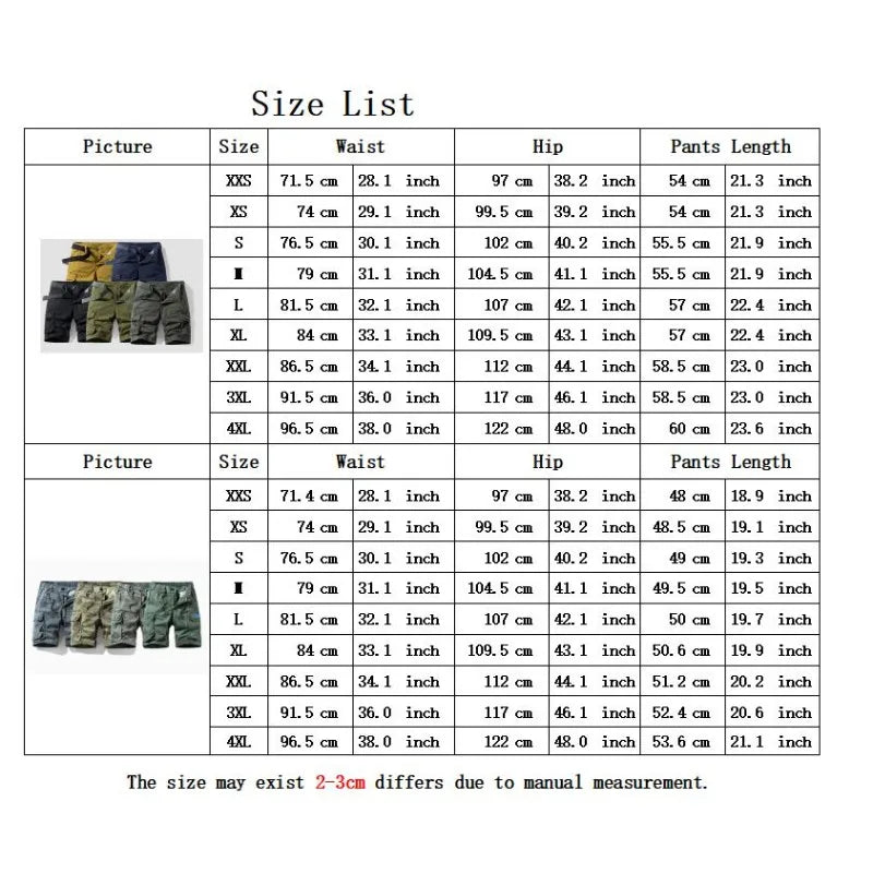 Men's Casual Washed Cotton Cargo Shorts Multi-Pocket Durable Knee-Length Work Shorts Pantaloncini Uomo Camouflage Roupas Hombre
