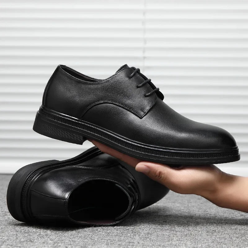 Men's Formal Business Shoes British Style Pointed Young Casual Shoes Thick Bottom Genuine Leather Increase Height Wedding Shoes