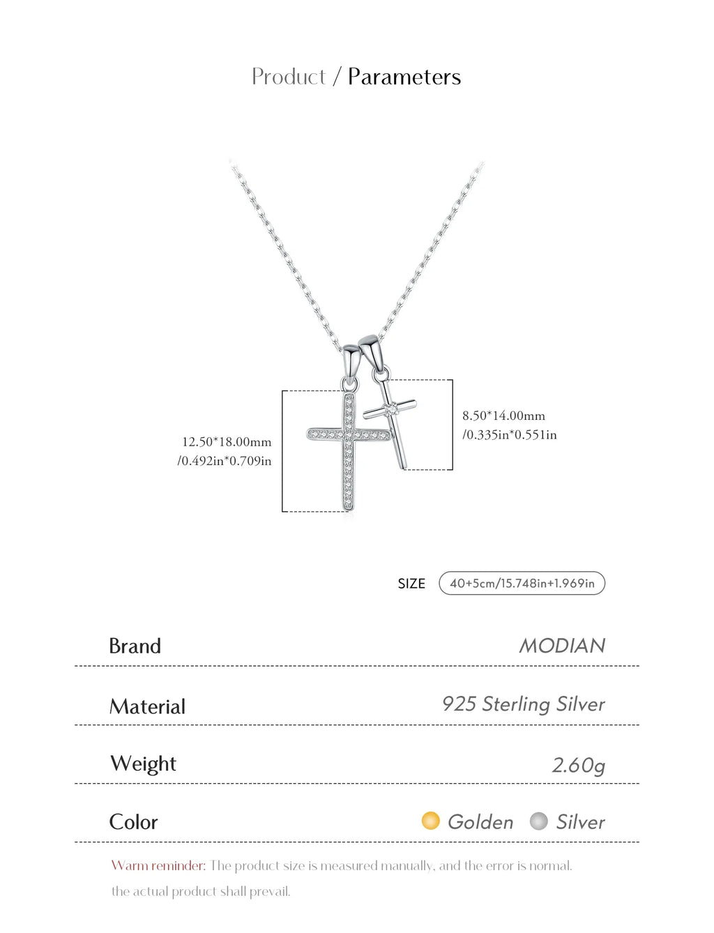 925 Sterling Silver Classic Delicate Double Cross Zircon Link Chain Pendant Necklace For Women Fine Jewelry Gifts