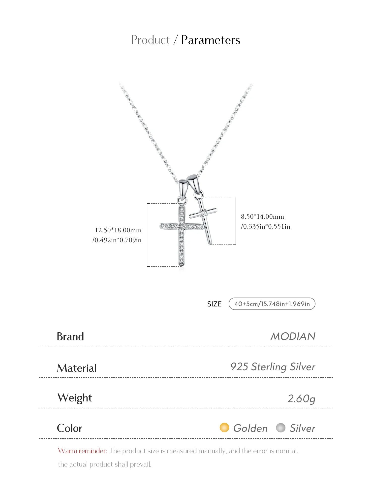 925 Sterling Silver Classic Delicate Double Cross Zircon Link Chain Pendant Necklace For Women Fine Jewelry Gifts