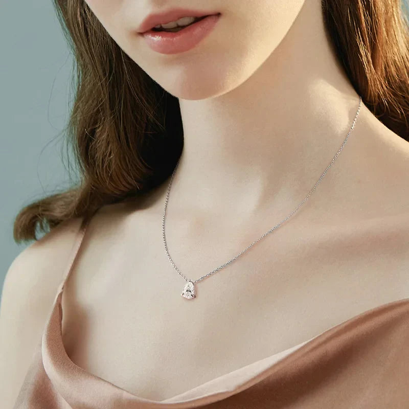 Certified 1CT 2CT Pear Cut D VVS1 Moissanite Necklace for Women 18k Gold Plated Jewelry 100%  Sterling Silver 925 Pendant