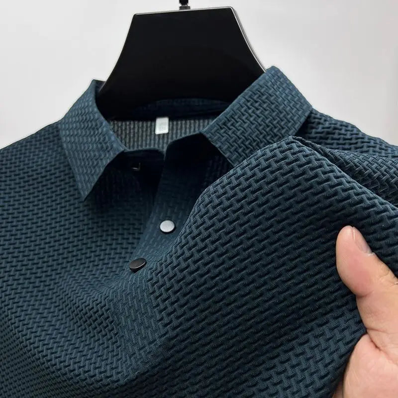 【جودة عالية】 M-4XL صيفي جديد قميص بولو رجالي بأكمام قصيرة بارد ومسامي، قميص علوي لامتصاص العرق كاجوال للعمل