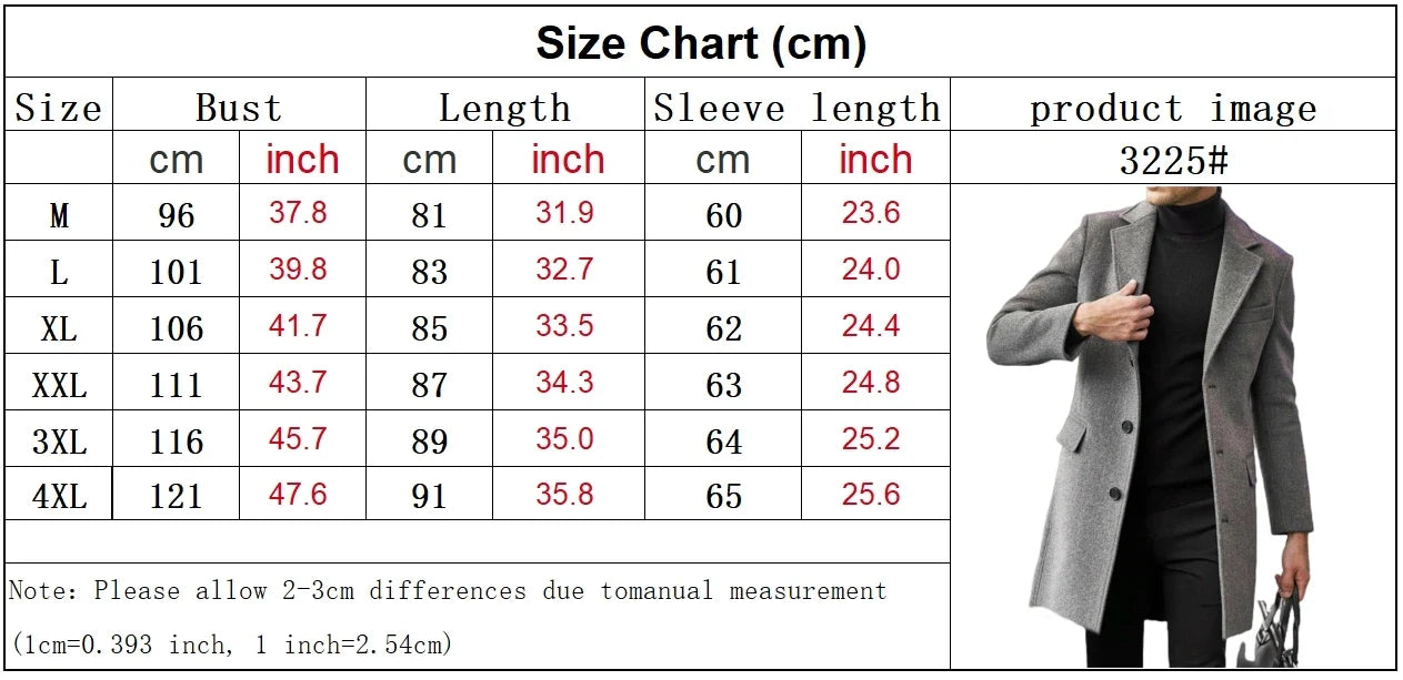 Autumn Winter Men's Casual Wool Coat British Style Men's Long Sleeve Wool Jacket Lined