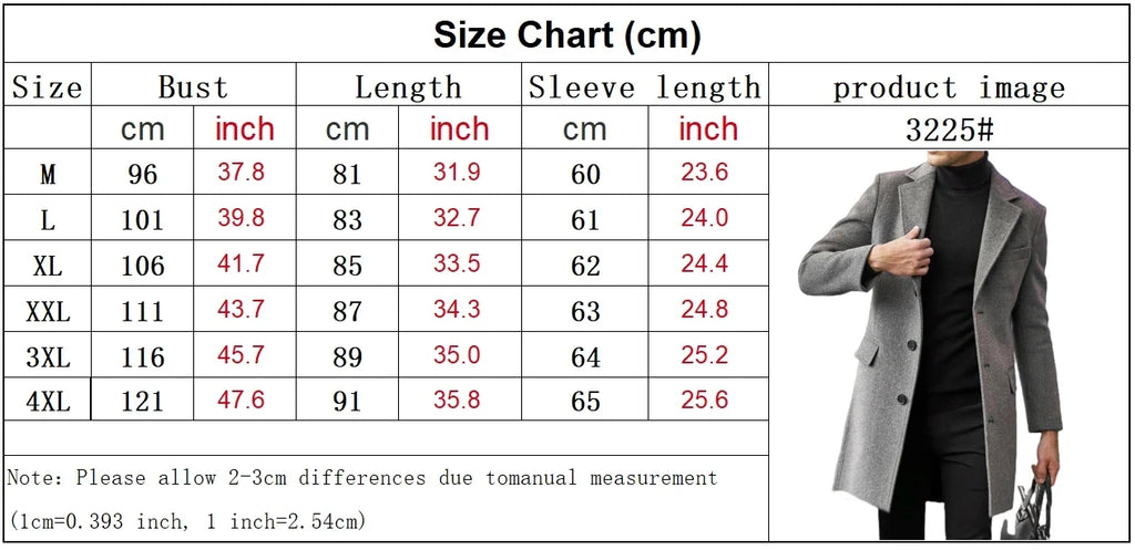Autumn Winter Men's Casual Wool Coat British Style Men's Long Sleeve Wool Jacket Lined