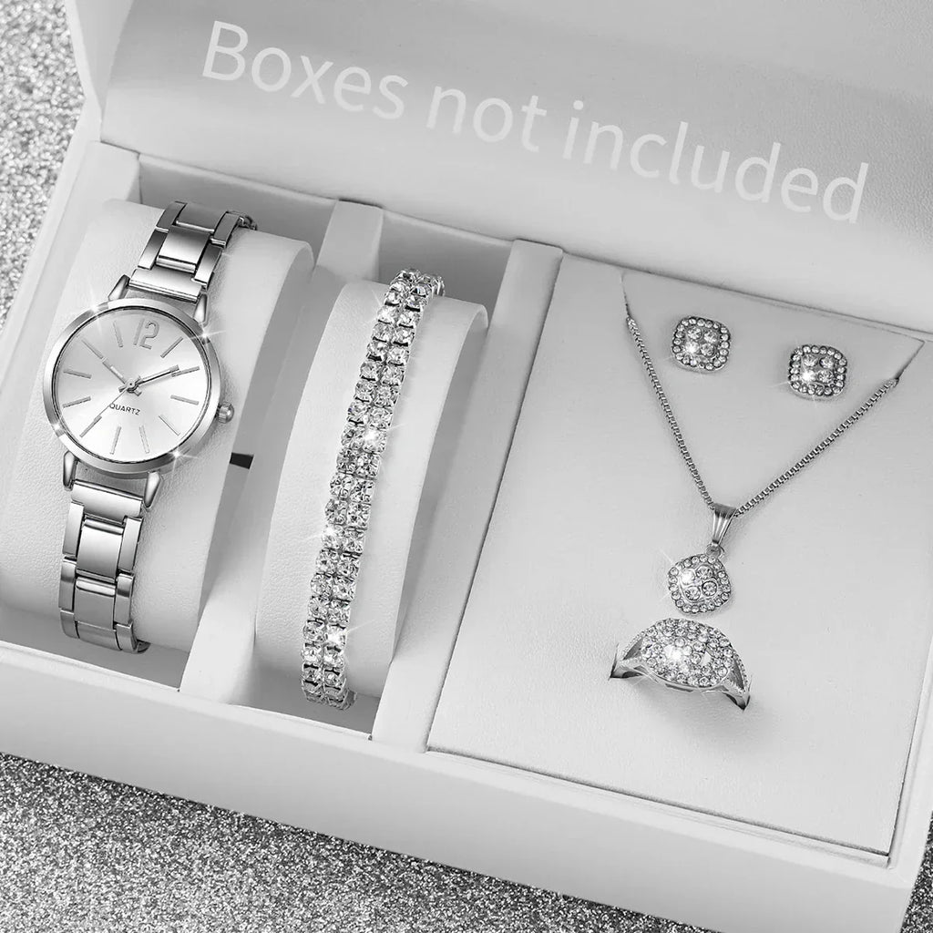 5/6PCS Fashion Women Watches Jewelry Set Luxury Analog Quartz Watch for Women Reloj Mujer Girls Clock Gift（Without Box）