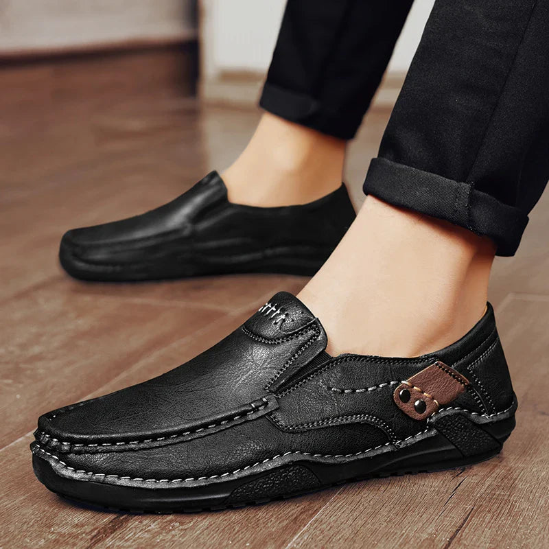 Men’s leather loafers slip-on soft sole business casual driving shoes brown