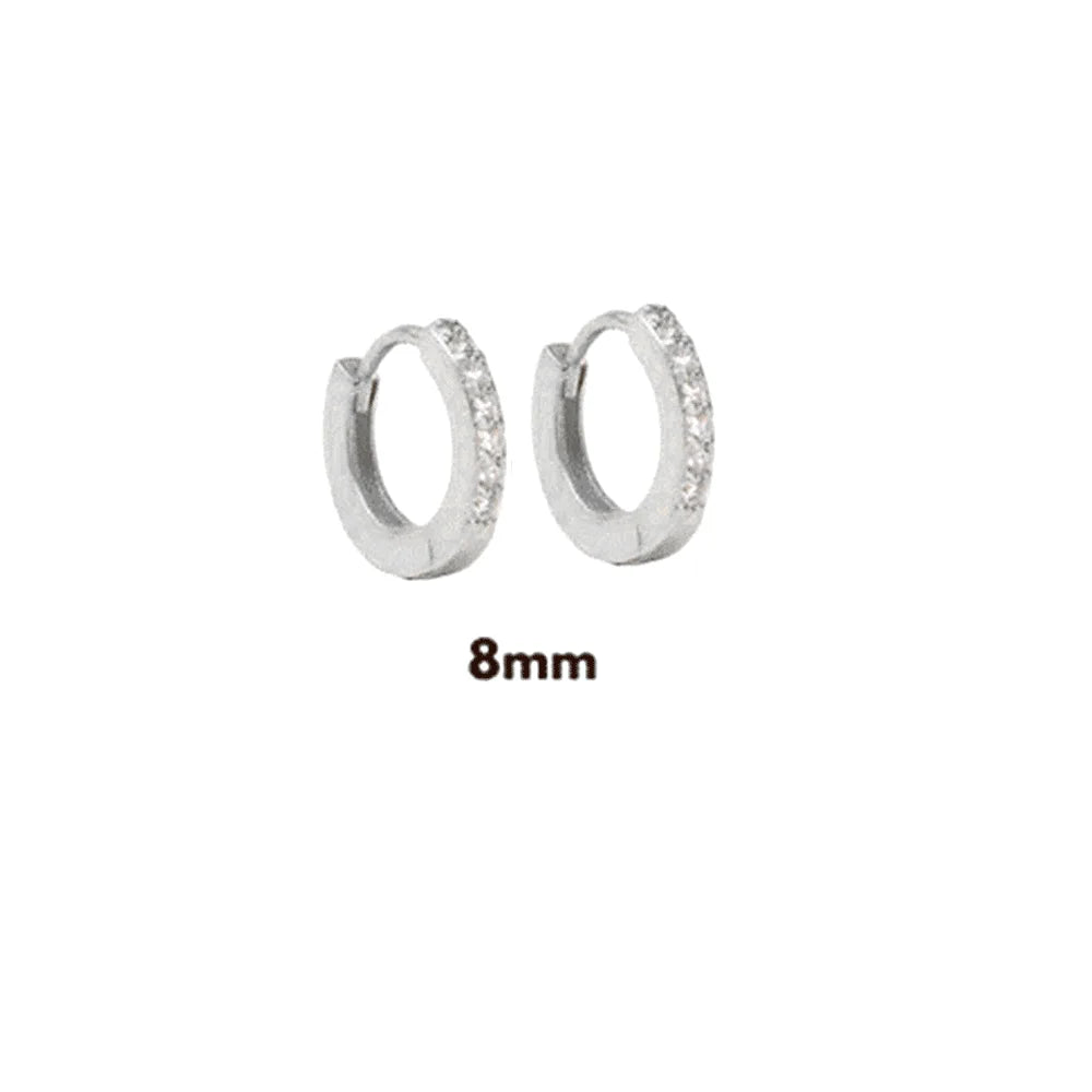 925 Sterling Silver Gold Zircon CZ 5mm 6mm 7mm 8mm To 13mm Huggies Hoops Piercing Pendiente Clips Luxury Fine Jewelry