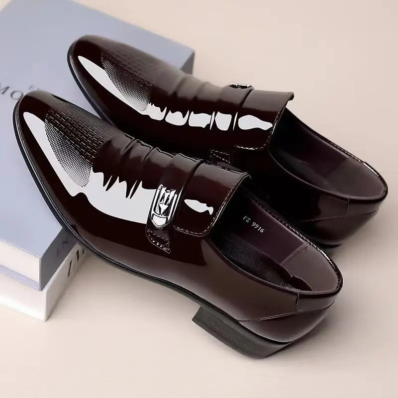Dress Shoes Man Patent Leather Spring Autumn Bright Upper Pointed Toe Social Shoe for Men Casual 2025 Trend High Quality Fashion