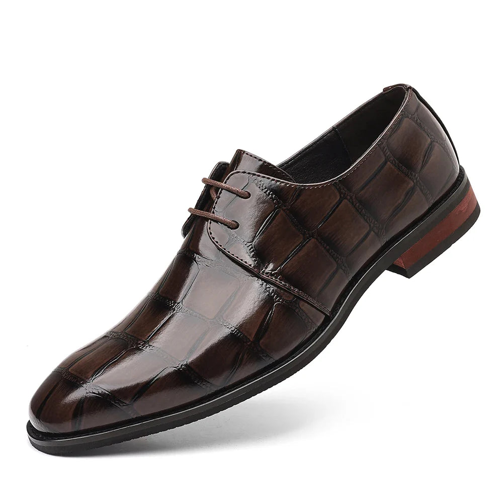 Fashionable Crocodile Print Men's Solid Color Leather Oxford Shoe Formal Business Lace -Up Office Shoe Comfortable Wedding  Shoe