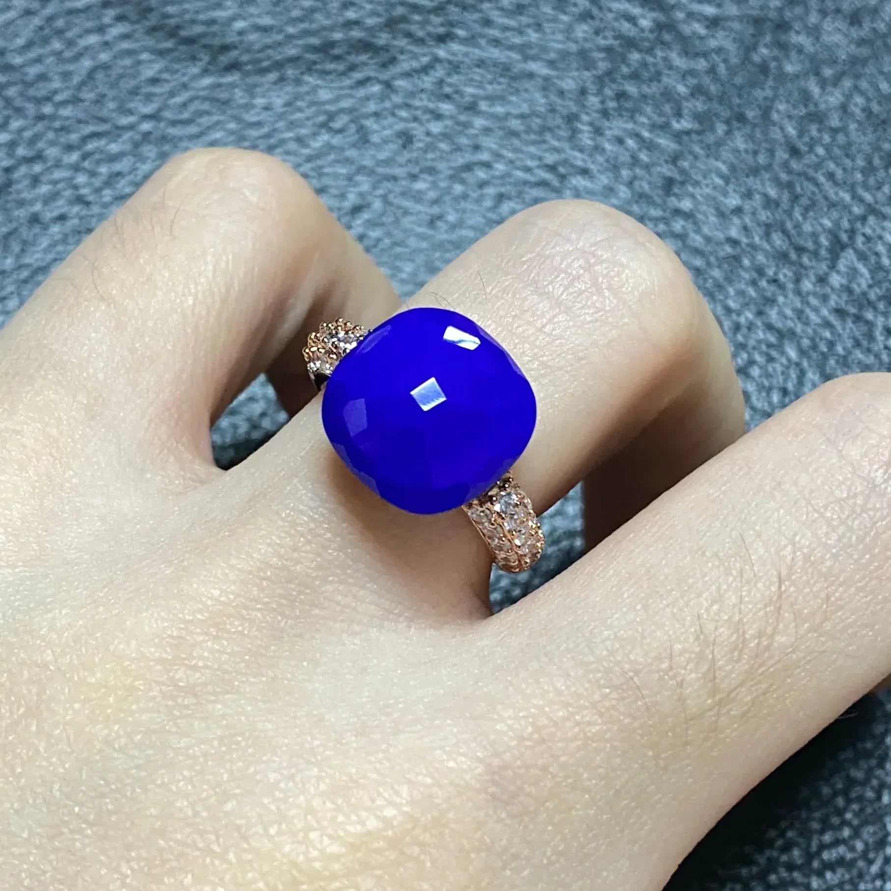 Original Design Pink Crystal Zircon Ring Candy Style Flat Ring for Women Wedding Party Fashion Jewelry Gift