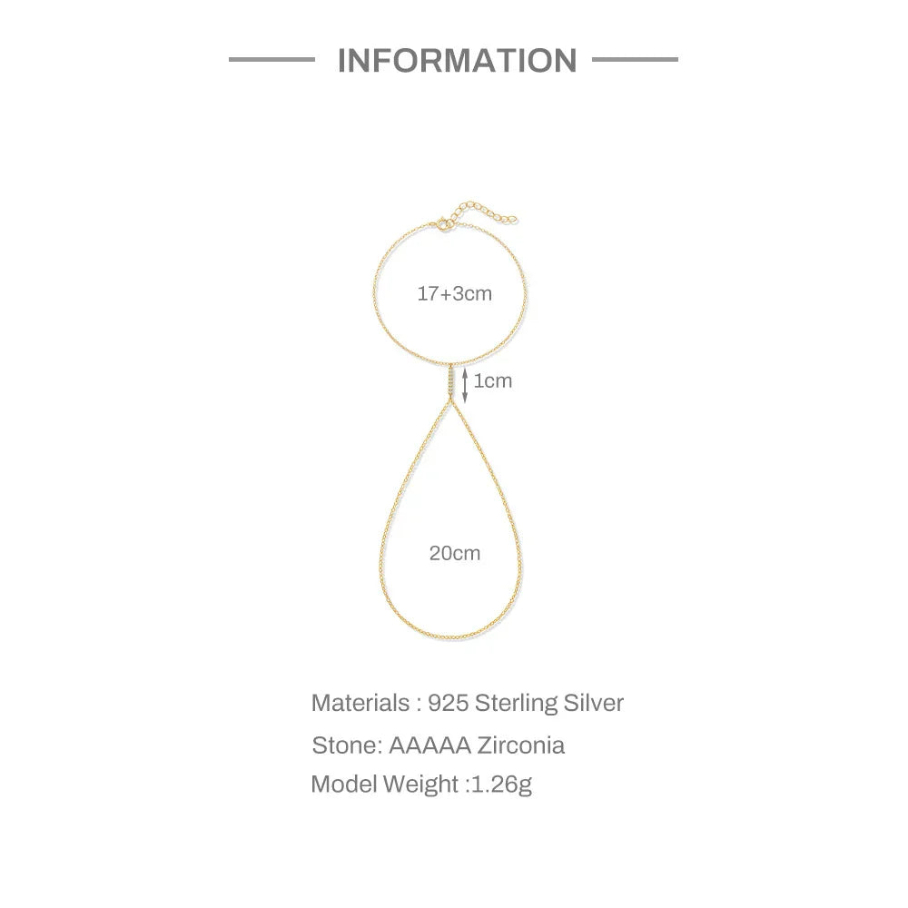 Dainty 5A Zircon Finger Ring Chain Bracelets Flower High Carbon Bracelet for Women Girl Adjustable s925 Silver Jewelry Gift