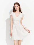 Women's 2026 Summer New Arrival French Pastoral Style V-Neck Lace Spliced Embroidered Dress Openwork Floral Plaid Pattern