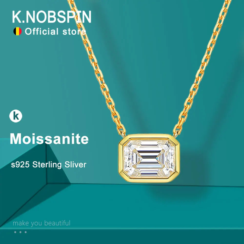 KNOBSPIN 6*8mm 2ct Emerald Cut Moissanite Pendant Diamond with GRA 100% s925 Sterling Silver Plated 18k Gold Necklaces for Women