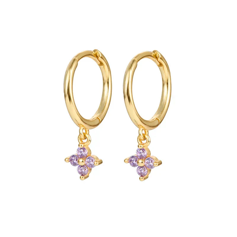 925 Sterling Silver Romantic Color Zircon Three-petal Flower Stud Earrings for Women Fashion Huggies Piercing Jewelry