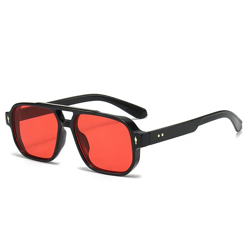 Vintage Double Bridges Men Square Sunglasses Fashion Clear Ocean Lens Eyewear Women Trending Rivets Sun Glasses UV400