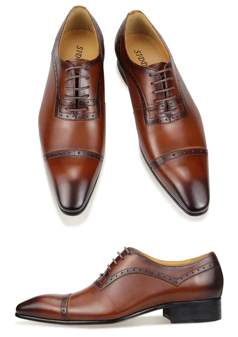 Premium Men's Genuine Leather Oxford Shoes|Luxury Brogue Dress Shoes for Weddings & Business|Comfortable Formal Lace-Up Shoes