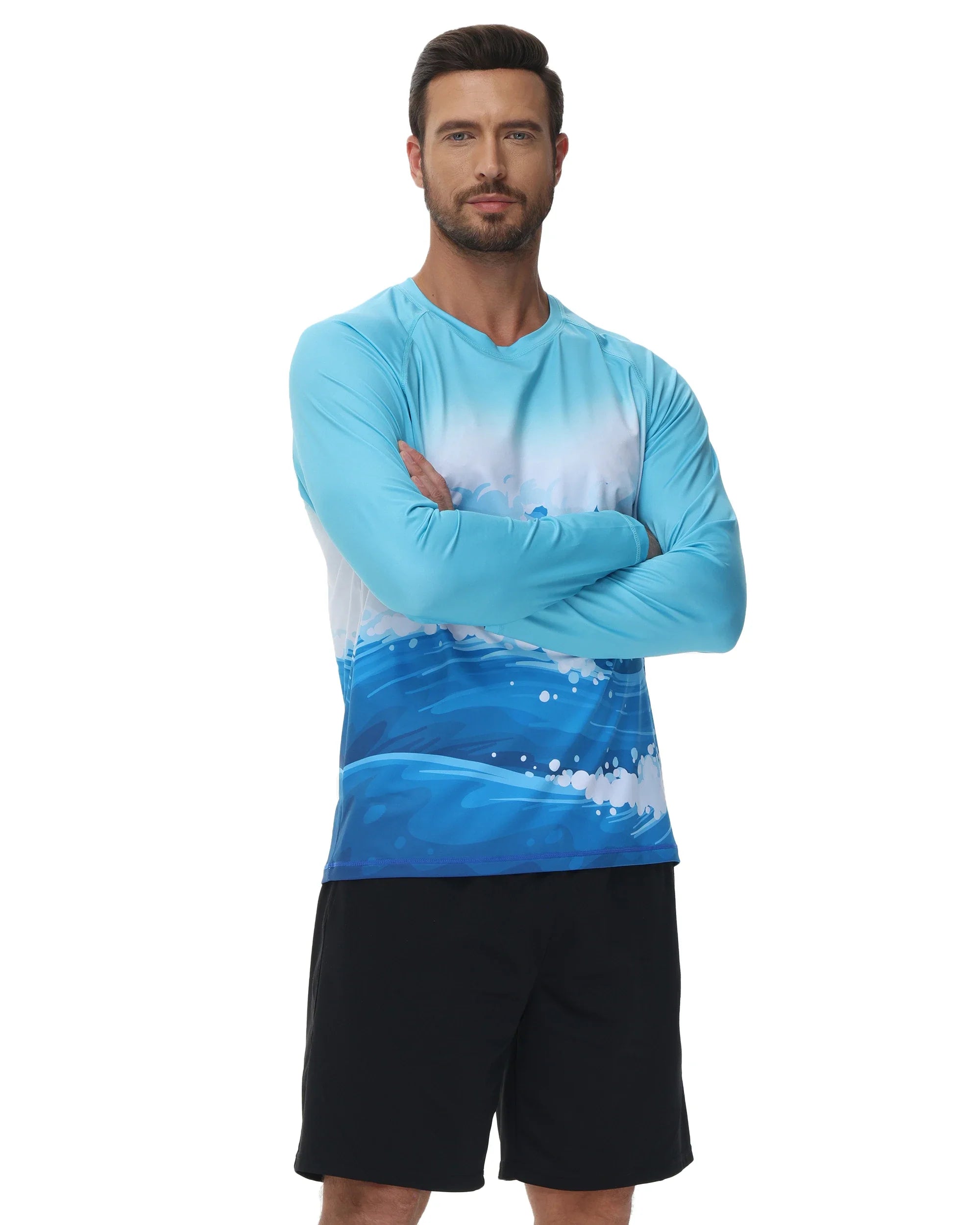 Men's Summer Fishing Shirt for Beach Vacation Swimming T-shirt, Quick-dry UPF 50+ Rash Guard Breathable Top for Board Sports