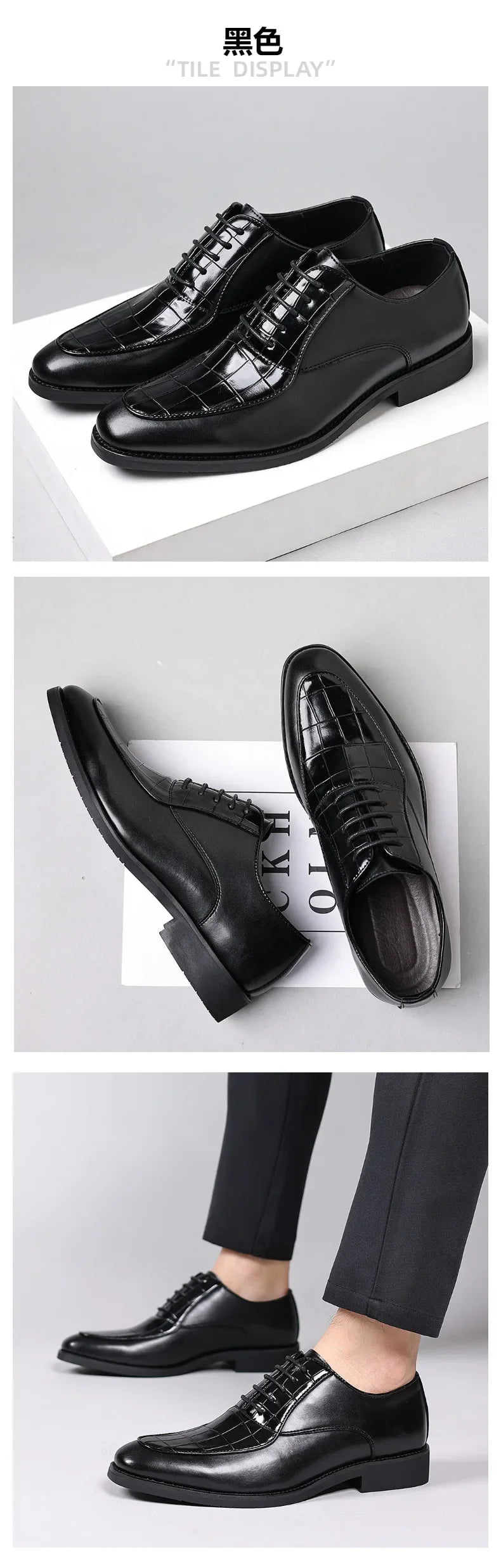 Casual Checkered Retro Business Men's Shoes Soft Sole Big Size Wedding Shoes Male Spring Autumn Lace Designer Leather Shoe Man