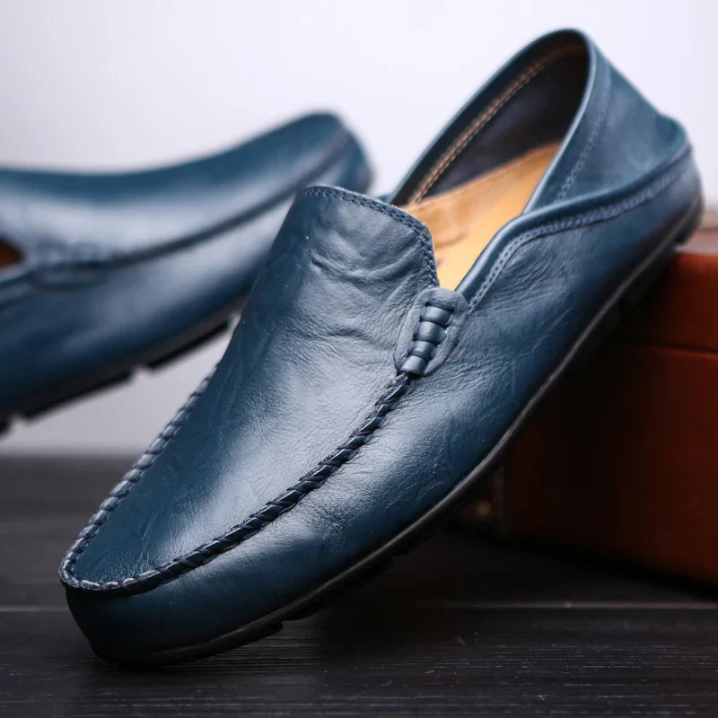 Men Leather Shoes Men Summer Loafers Slip on Business Casual Leather Shoes Classic Soft Moccasins Hombre Breathable Flats Shoes