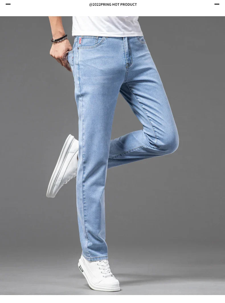 2026 Men White Jeans Fashion Casual Classic Style Slim Fit Soft Trousers Male Brand Advanced Stretch Pants