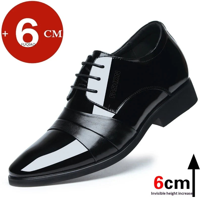 6cm/8cm Height Increasing Mens Formal Dress Shoes Cow Leather Elevator Shoes Business Office Oxfords Wedding Party Social Shoes
