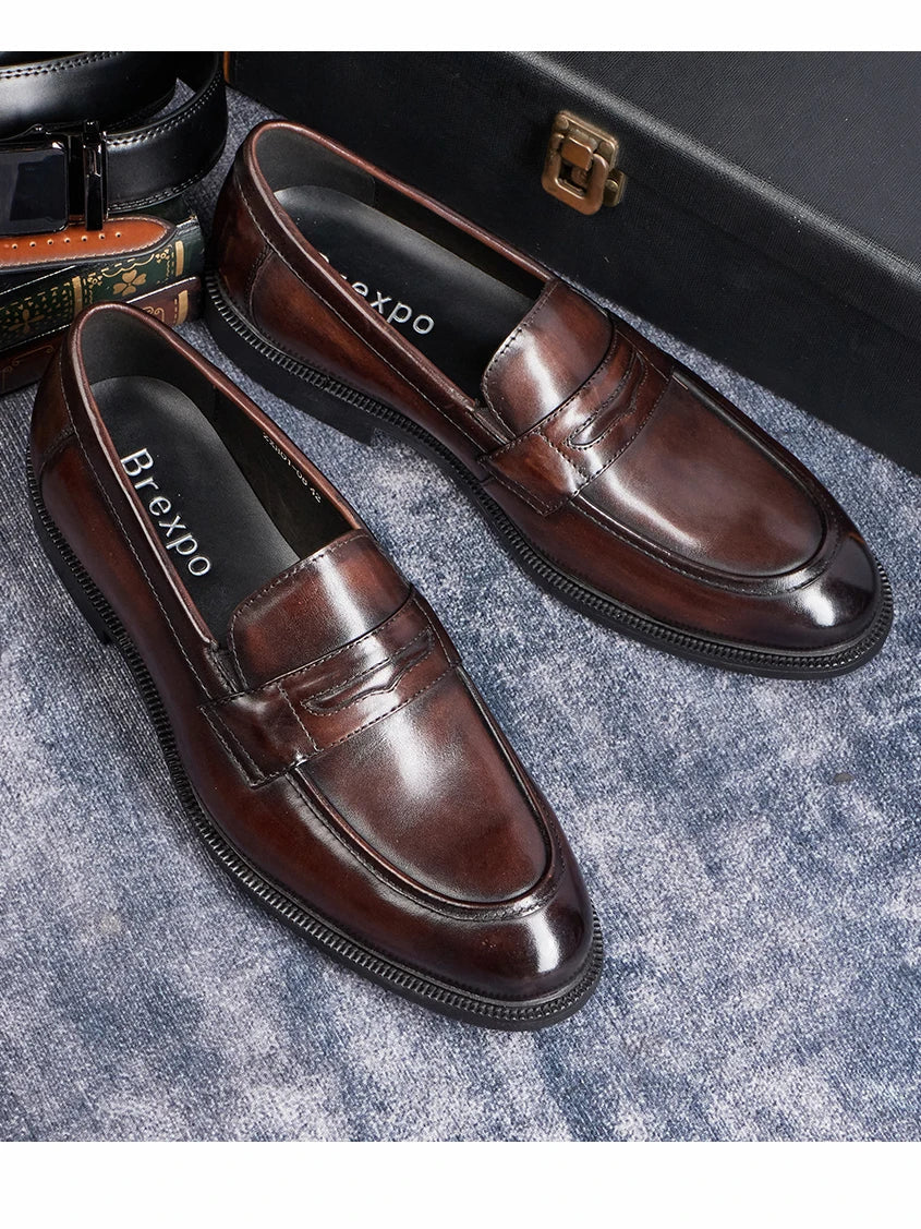 Men's Formal Leather Shoes British Style Oxford Loafers Round Toe Breathable Non-Slip Business Dress Wedding Office Casual Shoes