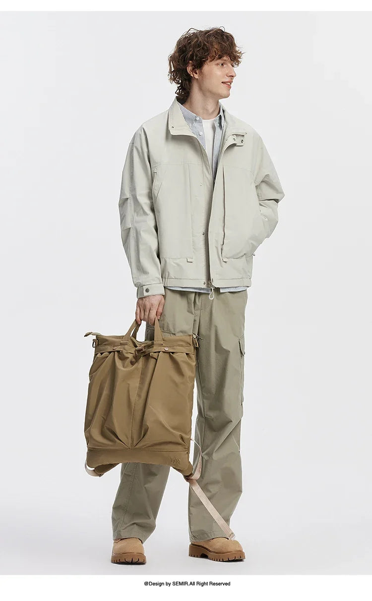 Men Jacket Lightweight Utility Stand Collar Zip Outdoor Commuter Style Loose Autumn Outerwear Daily Wear 2026