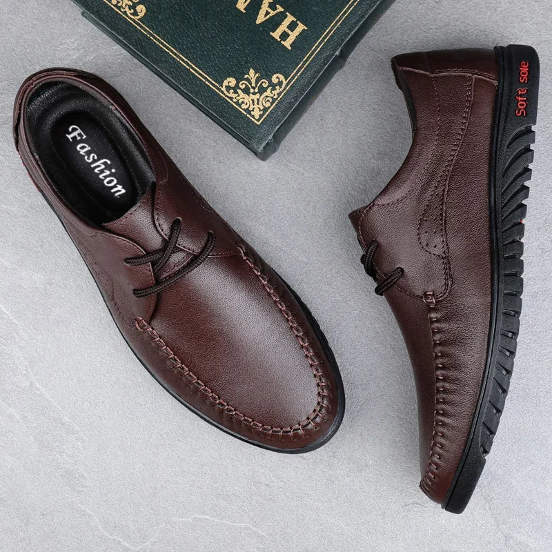 Italian Brand Men's Genuine Leather Casual Shoes Handmade Soles Loafers Lace Up Breathable That's Oxford Shoes for Summer