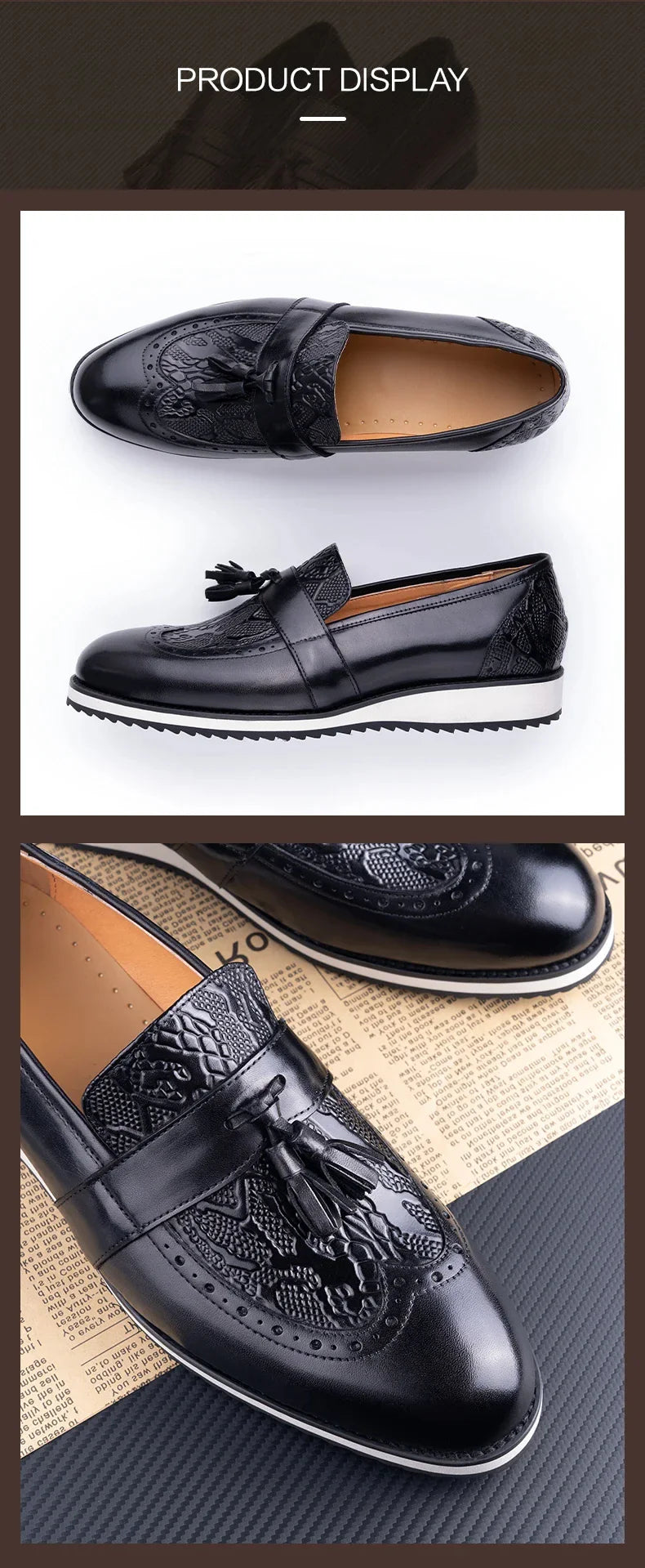 Black Dress Tassel Loafer Leather Shoes for Men Zapatos Para Hombre Upper Print Casual Shoes Daily Wear Business Leather Shoes